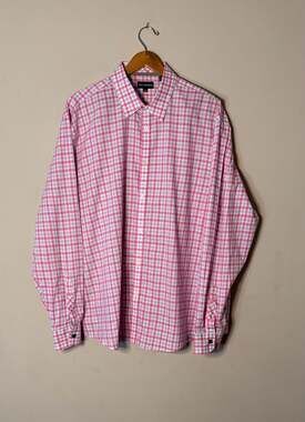 Jack Maverick XXL Pink and White Plaid 100% Cotton Button Down Shirt